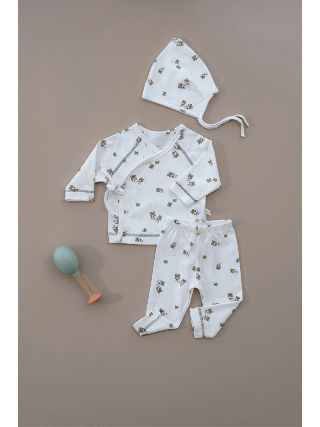 Ekru Yonca Baskılı Pure Hug Serisi Kruvaze 3'lü Takım-2