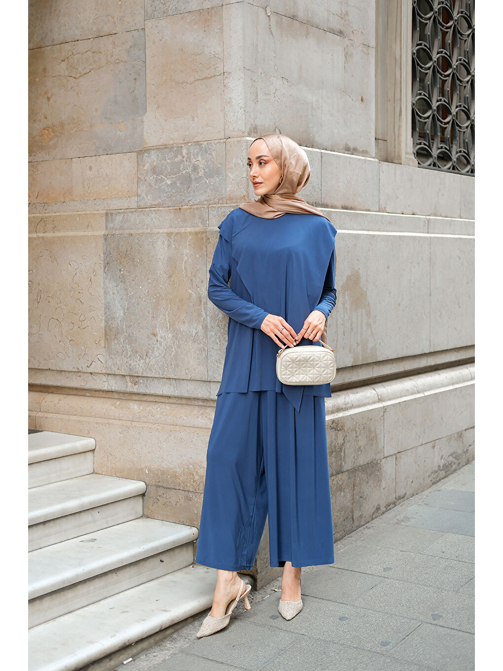 Kadın Asimetrik Salaş Takım İndigo Mavi-3