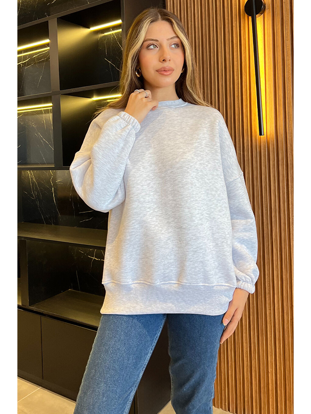 GÜLSELİ Gri Kadın Şardonlu Üç İplik Sweatshirt