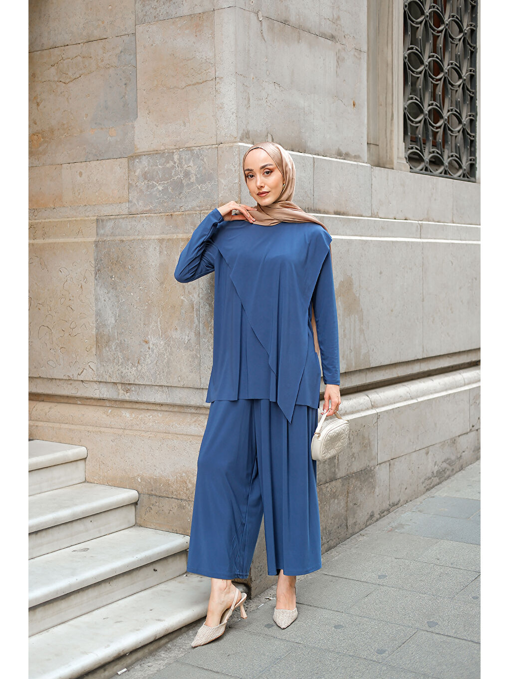 Kadın Asimetrik Salaş Takım İndigo Mavi-4