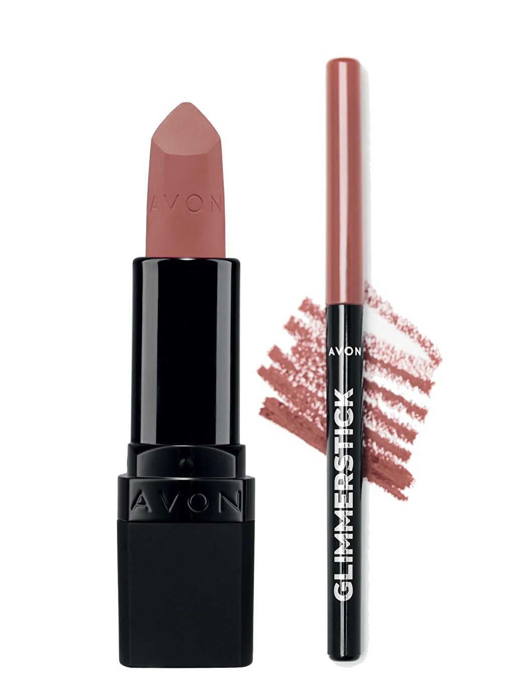 AVON Renksiz Ultra Mat Ruj Nude Suede ve Glimmerstick Dudak Kalemi Blushed Nude Paketi