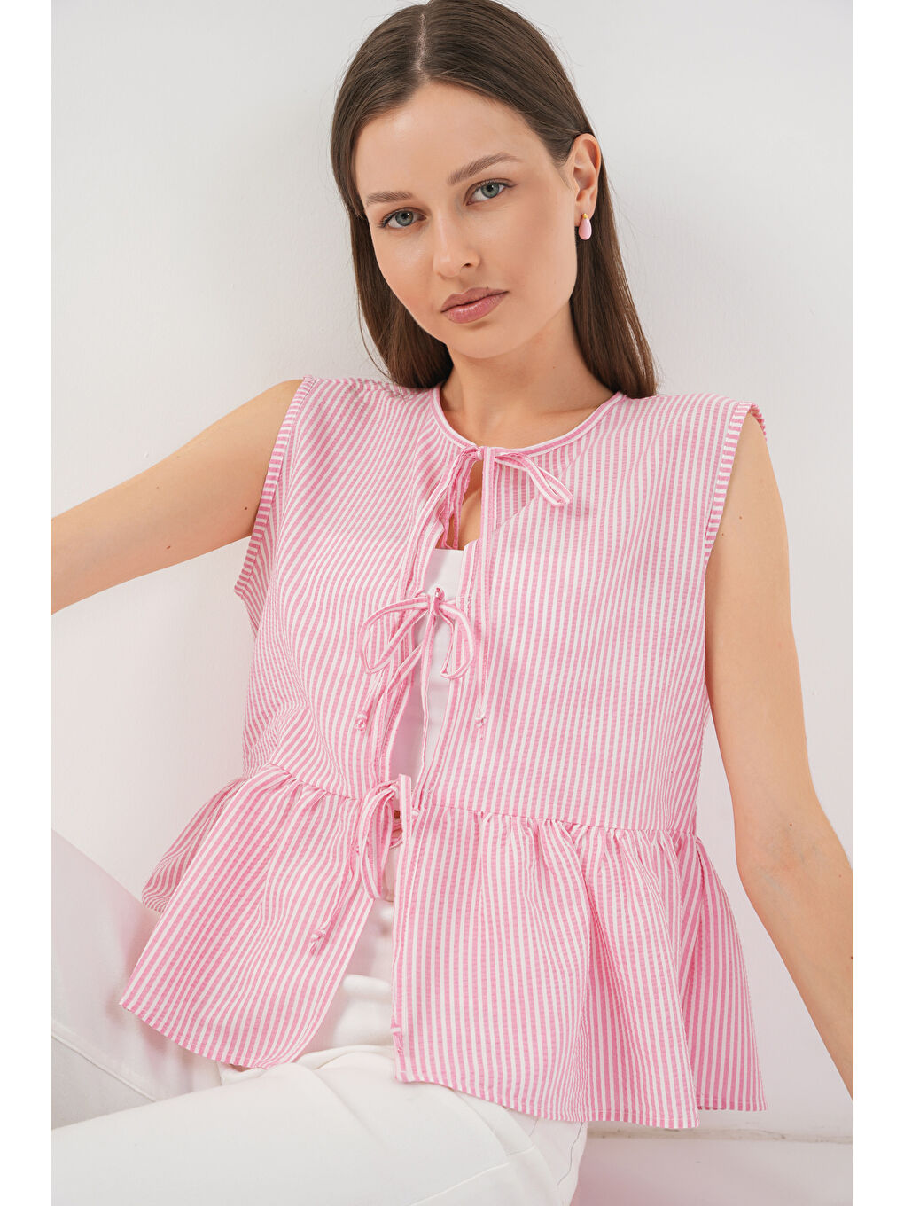 Kadın Önü Bağlamalı Bluz 961 - Pembe-2