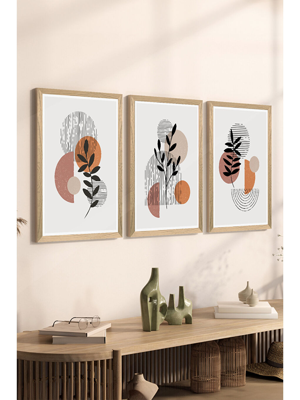 Beyaz 3 Parça Ahşap Çerçeve Görünümlü MDF Poster Tablo Seti - Set 113 - MDF3DSOHOSET113-1520