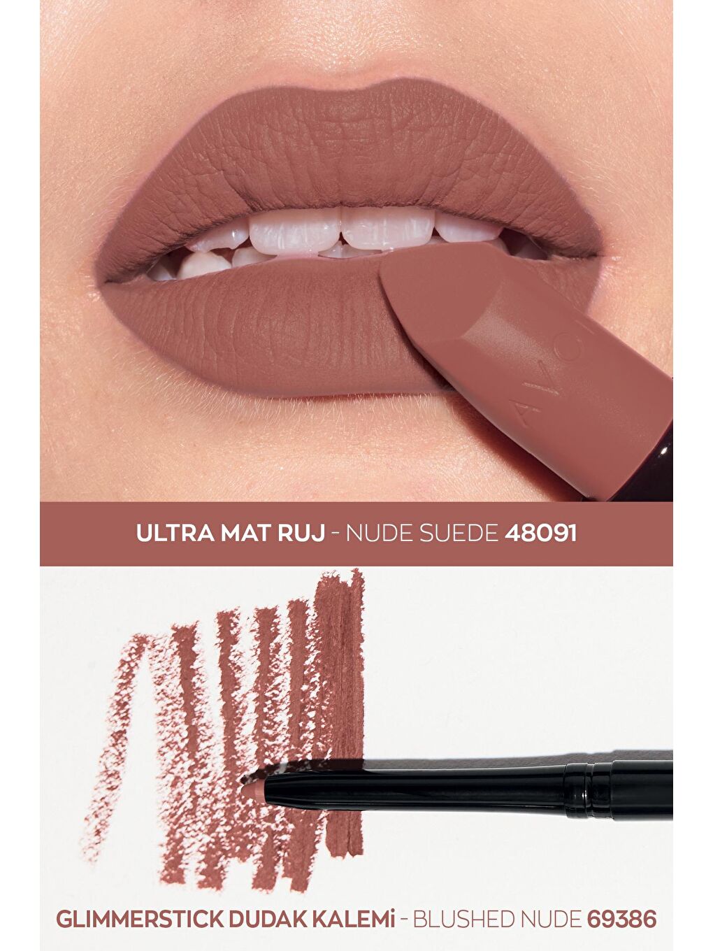 AVON Renksiz Ultra Mat Ruj Nude Suede ve Glimmerstick Dudak Kalemi Blushed Nude Paketi - 1