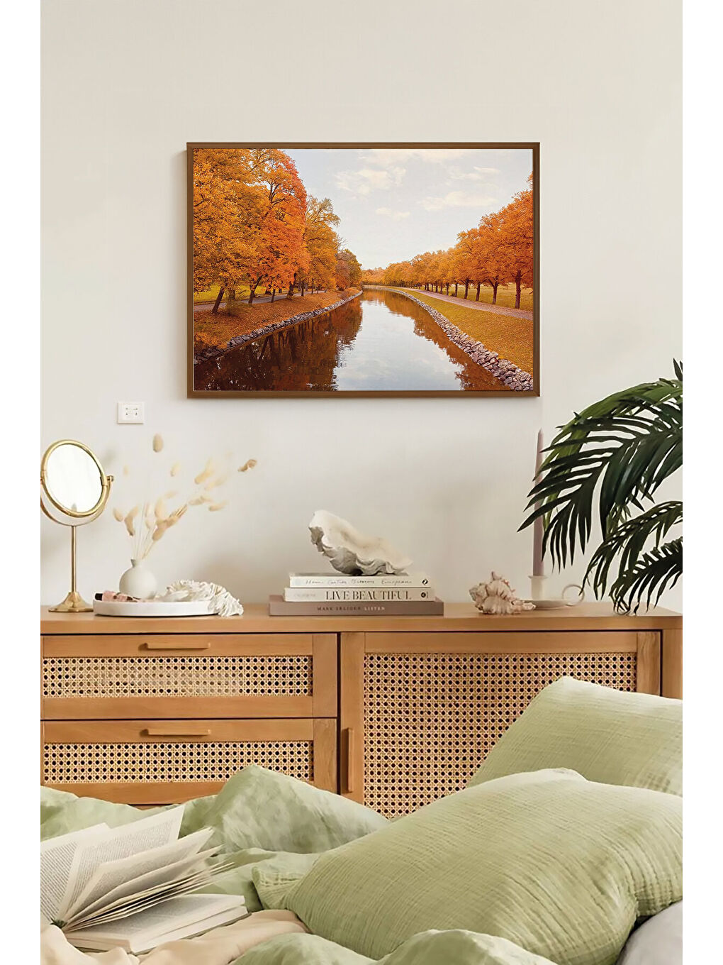 Beyaz Tek Parça Kahverengi Gerçek Ahşap Çerçeveli Tablo Seti - Model 13 - ERSYKHVCRV13-3348