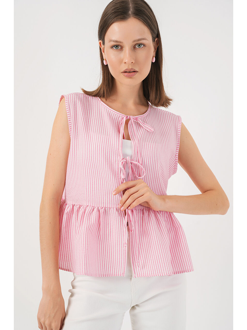 Kadın Önü Bağlamalı Bluz 961 - Pembe-3