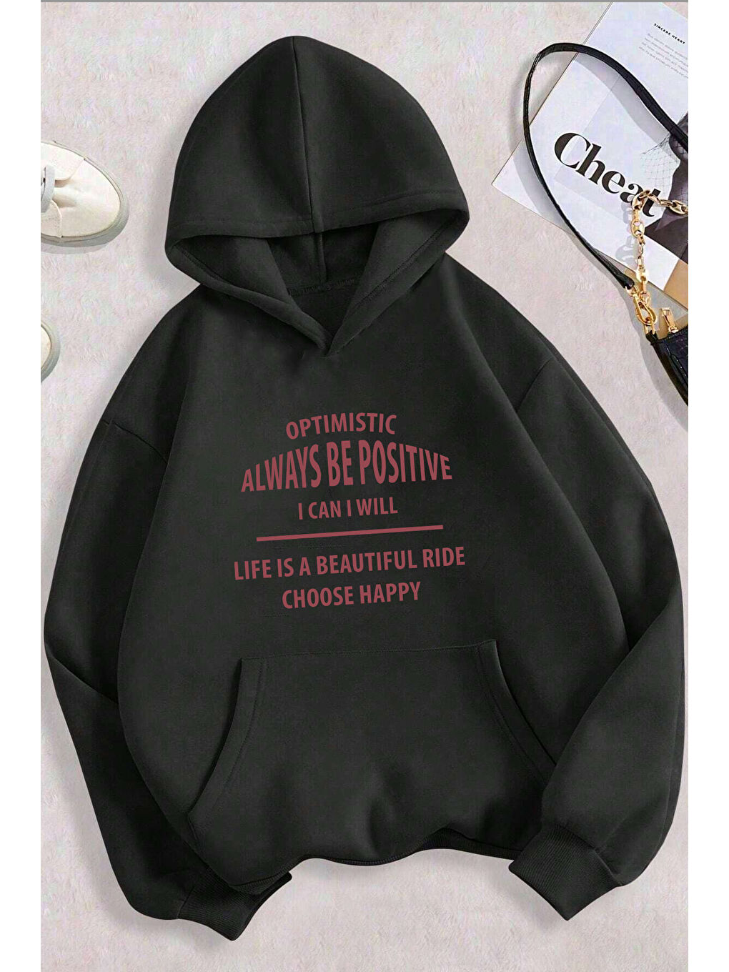 uyguntarz Siyah Unisex Always Be Positive Baskılı Sweatshirt