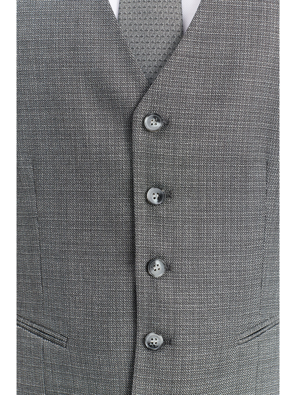 Erkek Gri Slim Fit Dar Kesim Mono Yaka Kareli Yelekli Klasik Takım Elbise-4