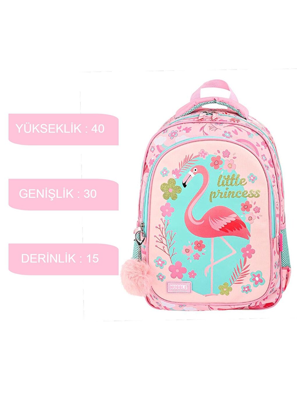 Muggle 2 Bölmeli Flamingo Okul Sırt Çantası+Beslenme Çantası - 3