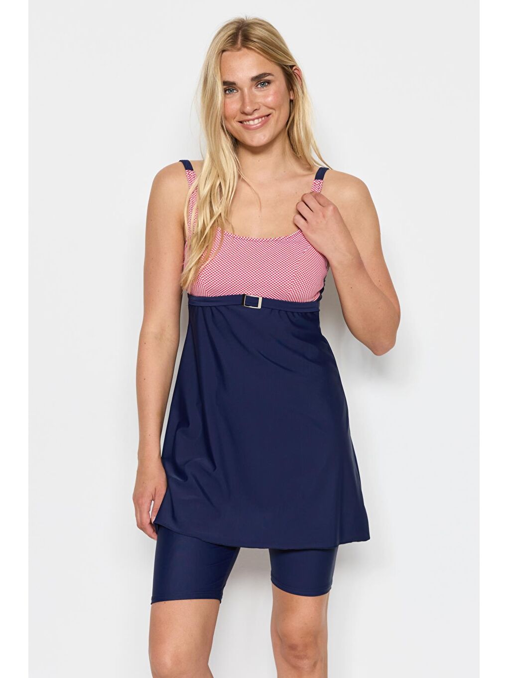 Taytlı Tesettür Mayo  7480 Lacivert/Kırmızı