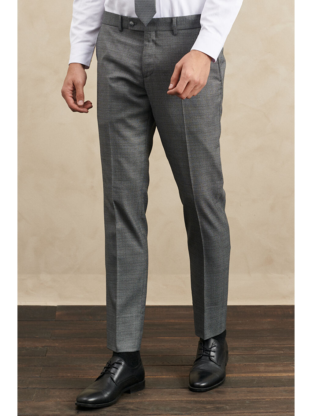 Erkek Gri Slim Fit Dar Kesim Mono Yaka Kareli Yelekli Klasik Takım Elbise-7