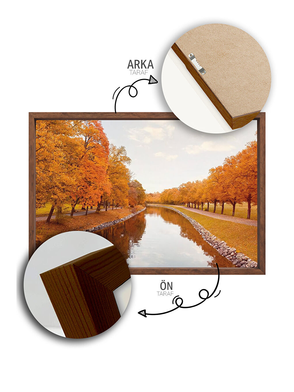 Beyaz Tek Parça Kahverengi Gerçek Ahşap Çerçeveli Tablo Seti - Model 13 - ERSYKHVCRV13-3348-2