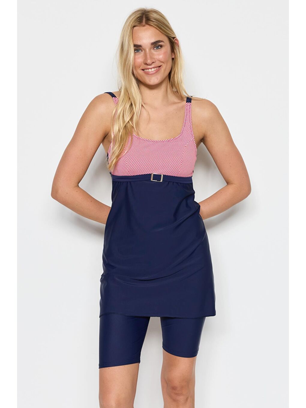 Taytlı Tesettür Mayo  7480 Lacivert/Kırmızı-1