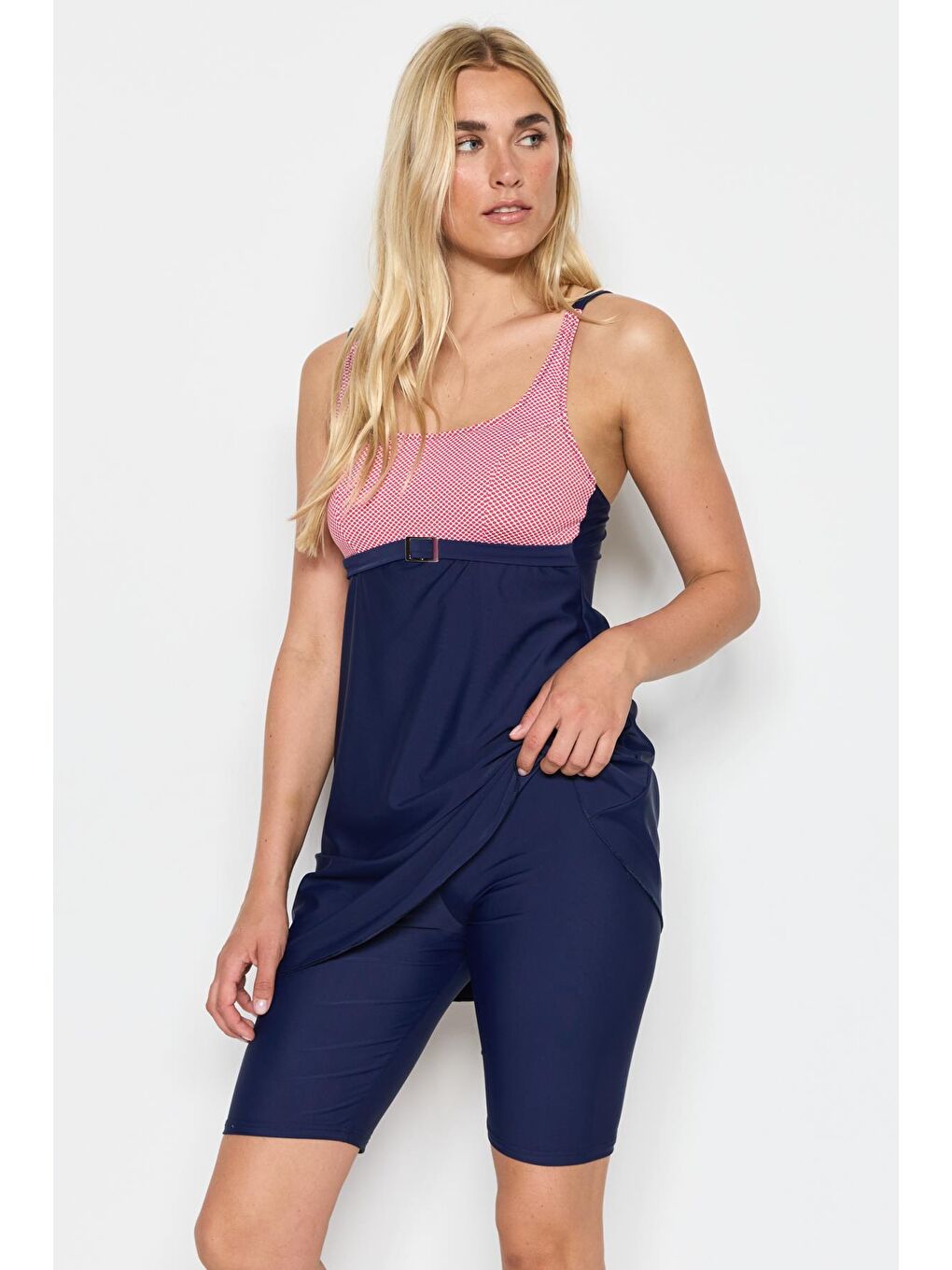 Taytlı Tesettür Mayo  7480 Lacivert/Kırmızı-2