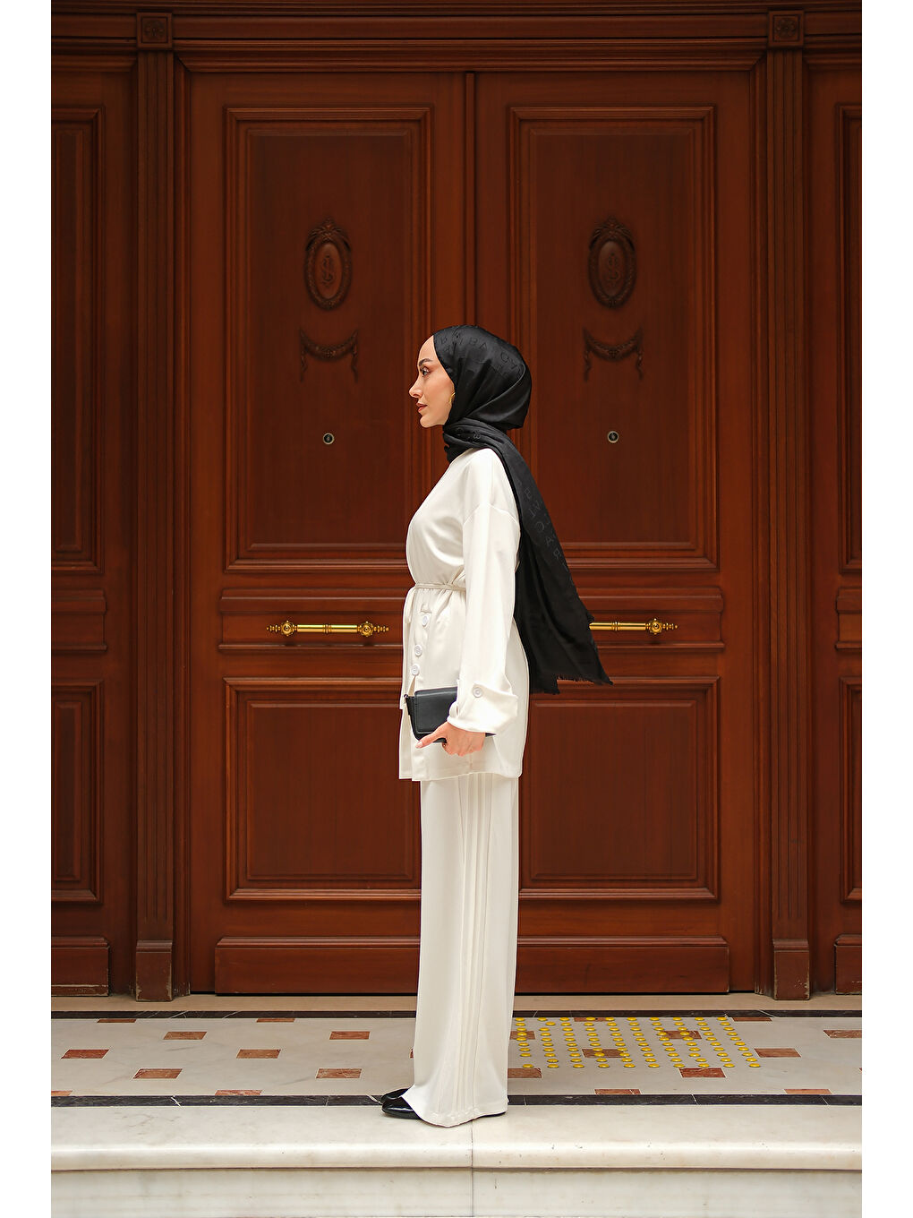 Kadın Yan Düğme Detay Takım Ekru-4