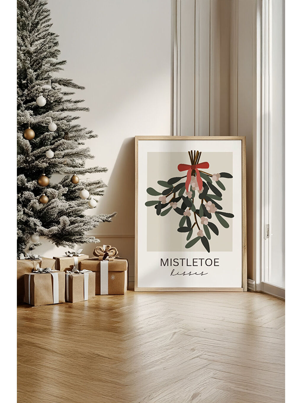 Beyaz Tek Parça Gerçek Ham Ahşap Çerçeveli Yılbaşı(New Year) Temalı Tablo - Model 30 - NWYEARSNGMDL30-5070