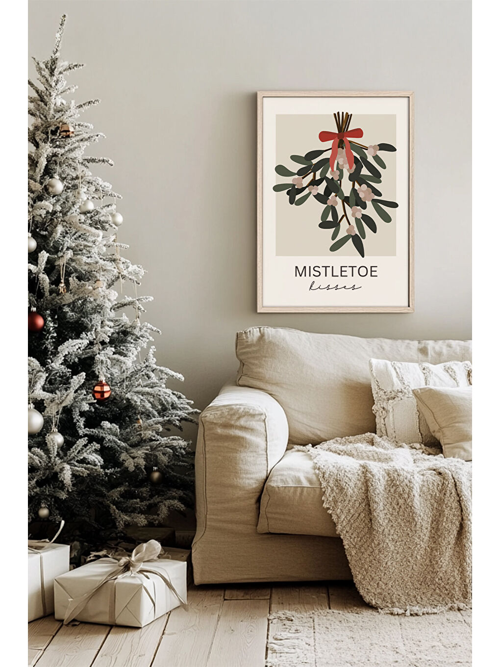 Beyaz Tek Parça Gerçek Ham Ahşap Çerçeveli Yılbaşı(New Year) Temalı Tablo - Model 30 - NWYEARSNGMDL30-5070-1