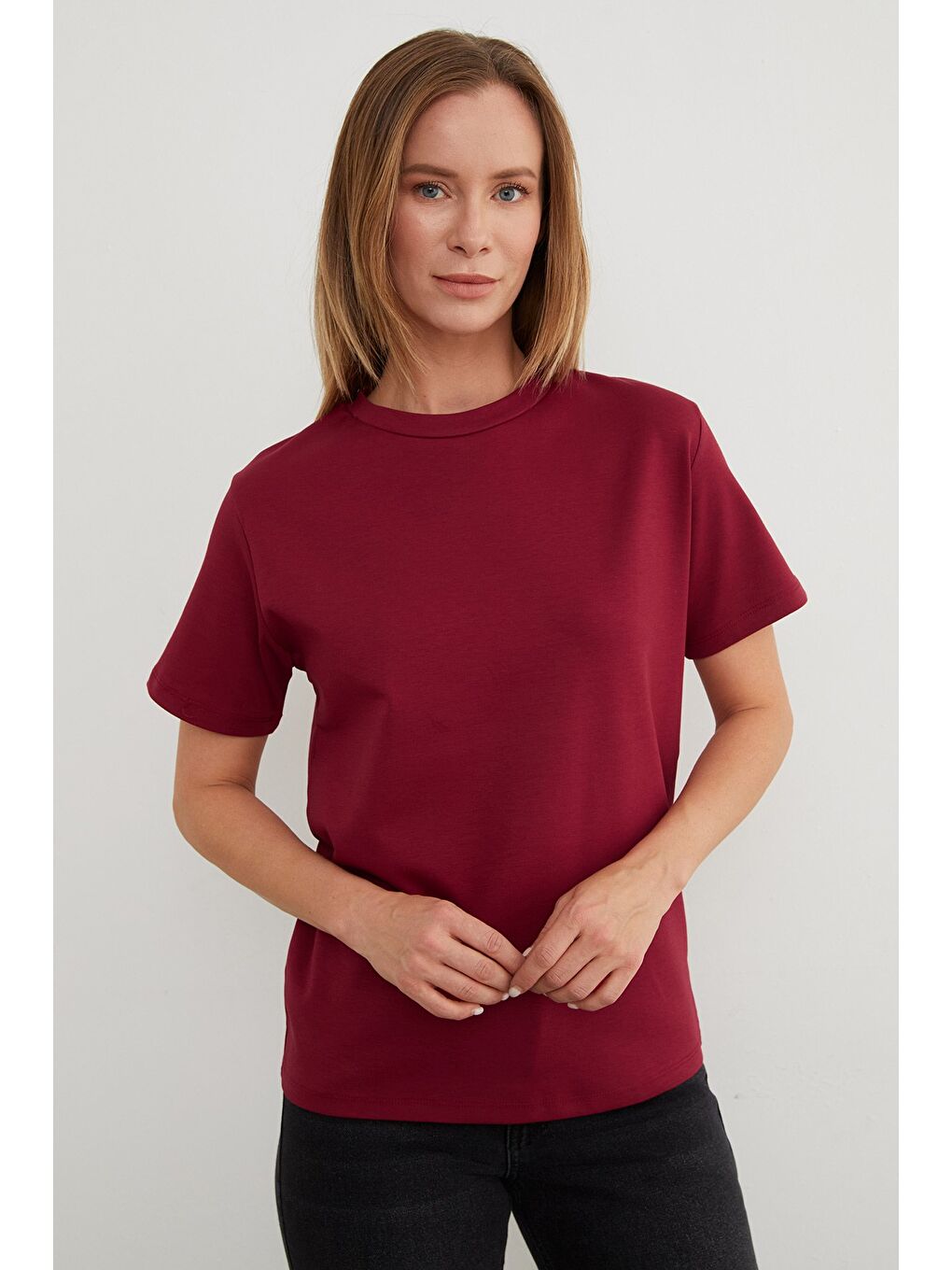 Bordo Basic Bisiklet Yaka Tişört