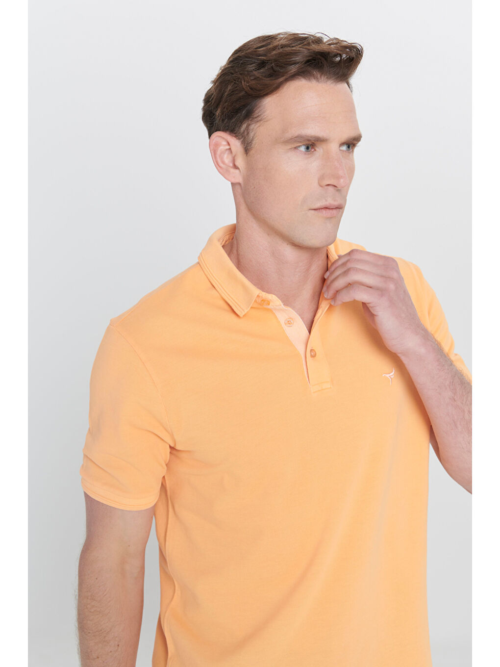 Erkek Turuncu Slim Fit Dar Kesim Polo Yaka %100 Pamuk Kısa Kollu Desenli Tişört-3