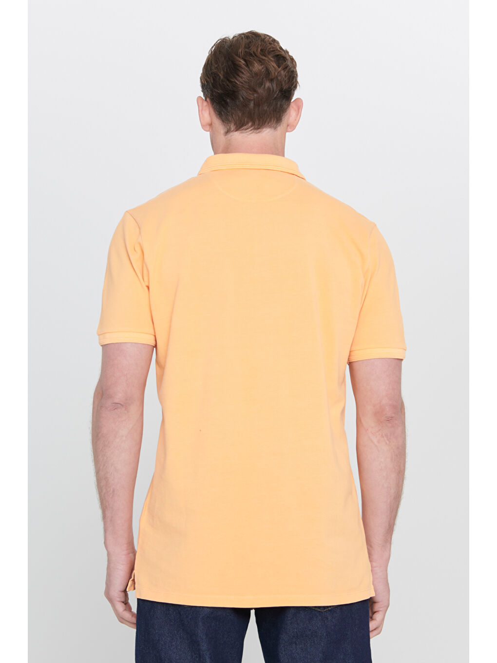 Erkek Turuncu Slim Fit Dar Kesim Polo Yaka %100 Pamuk Kısa Kollu Desenli Tişört-4