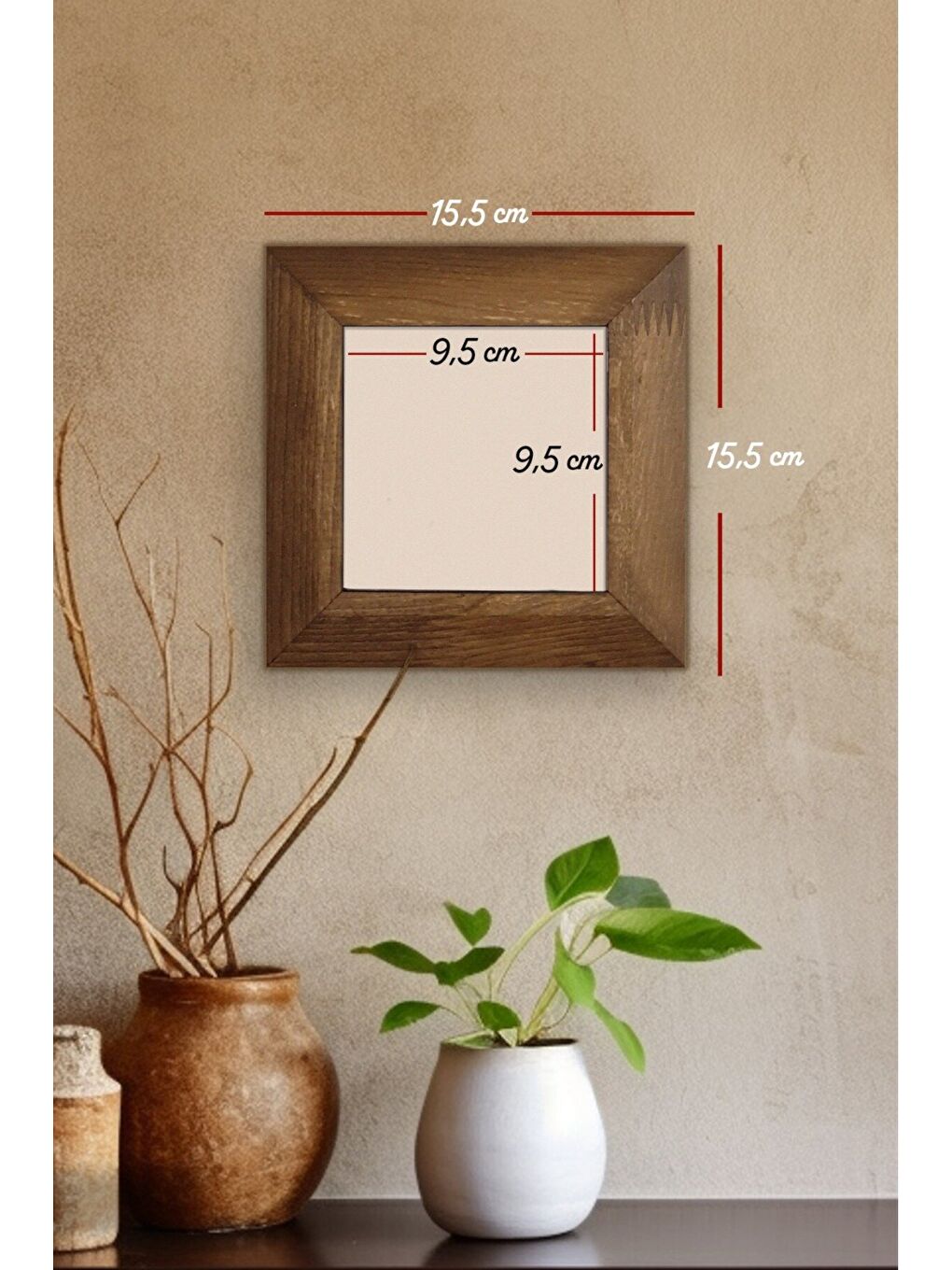 Beyaz Masif Ahşap Çerçeveli Taş Tablo Pano 15,5 x 15,5 cm - ARTVESSAKARO9-1