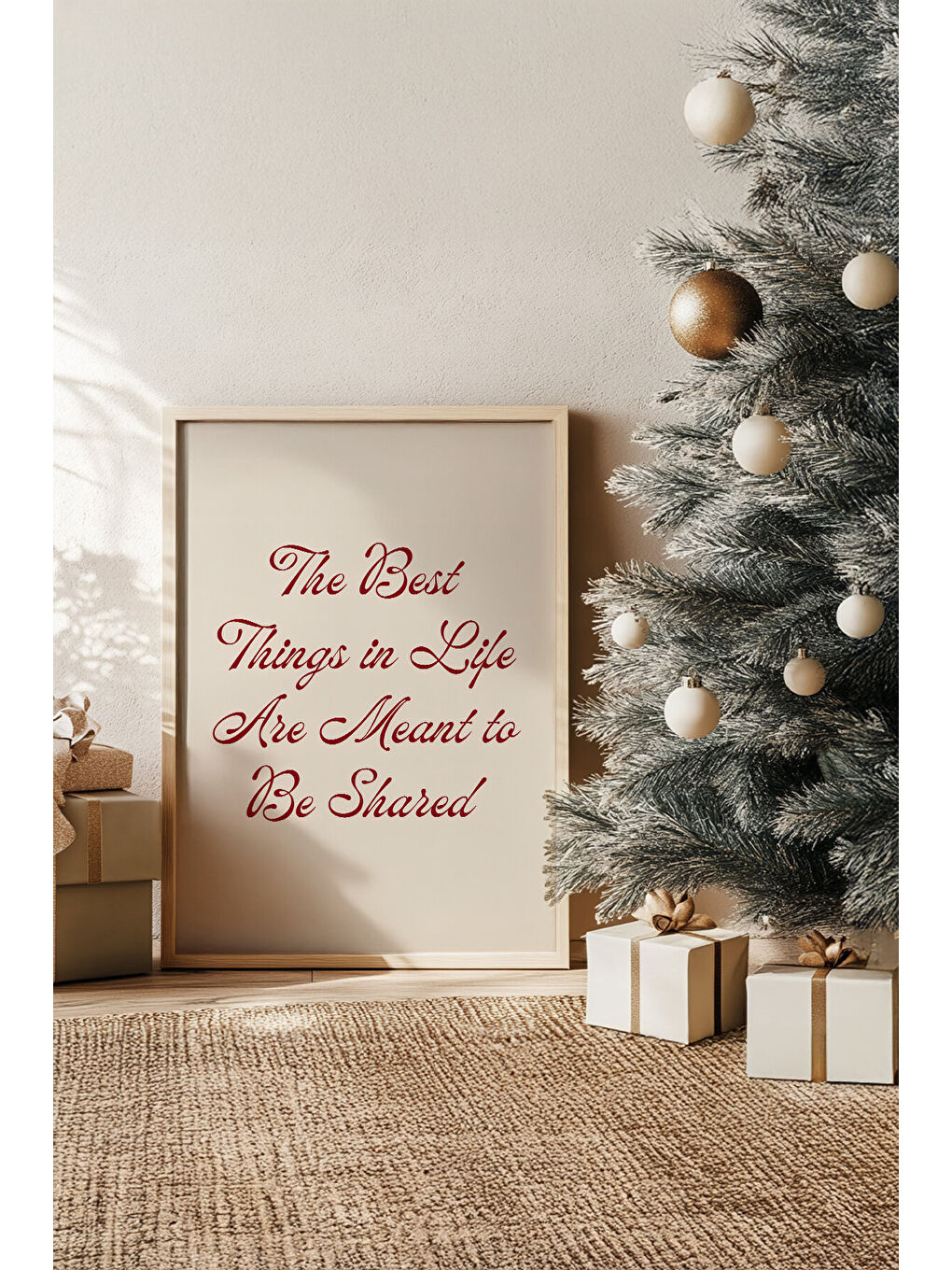 Beyaz Tek Parça Gerçek Ham Ahşap Çerçeveli Yılbaşı(New Year) Temalı Tablo - Model 99 - NWYEARSNGMDL99-3348