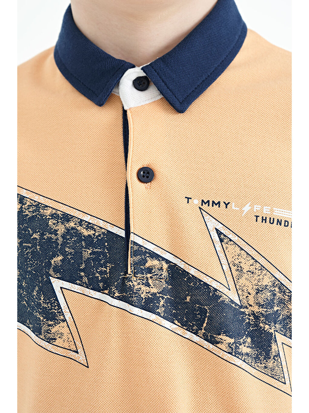 Turuncu Kavun Içi Baskı Detaylı Standart Kalıp Polo Yaka Erkek Çocuk Tişört - 11154-2