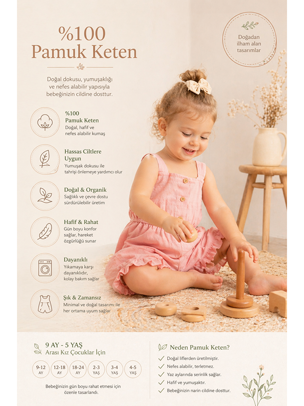 Pembe Kız Bebek-Keten Kumaş Tulum %100 Pamuklu-3