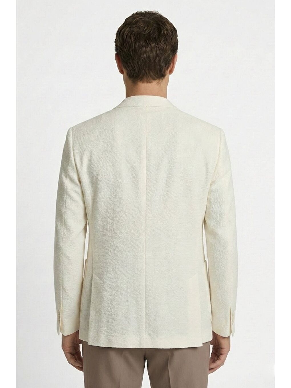 Ekru Giotelli Krem Roma Kalıp Armürlü Mono Yaka 6 Drop Yarım Astarlı Erkek Ceket-3