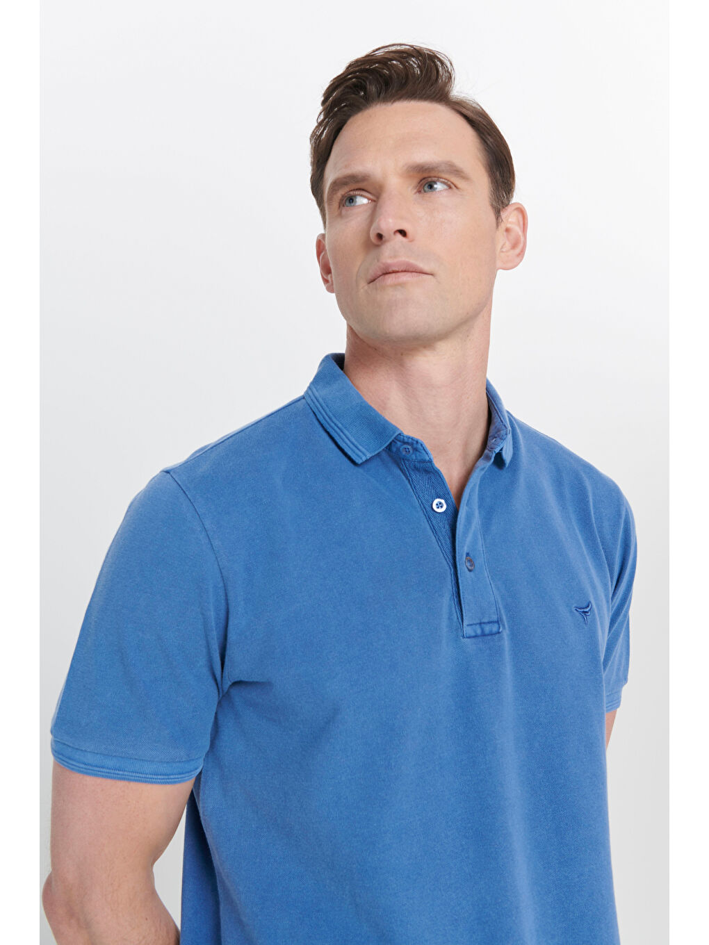 Erkek İndigo Slim Fit Dar Kesim Polo Yaka %100 Pamuk Kısa Kollu Desenli Tişört-4