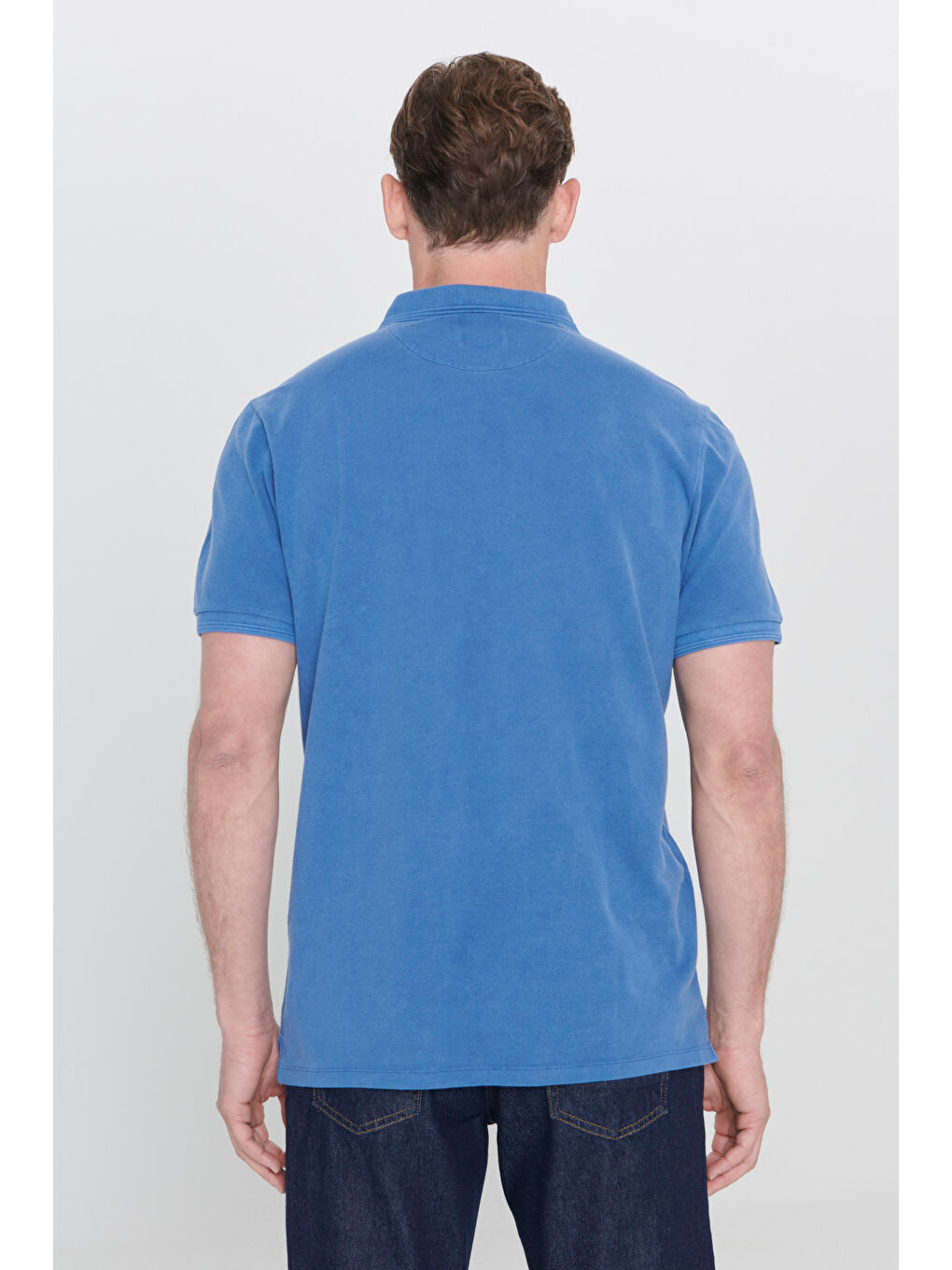 Erkek İndigo Slim Fit Dar Kesim Polo Yaka %100 Pamuk Kısa Kollu Desenli Tişört-5