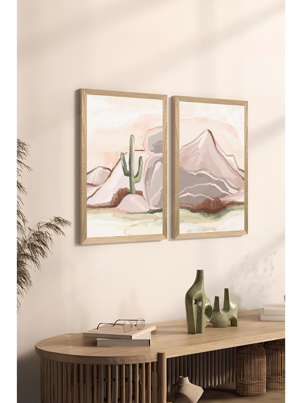 Beyaz 2 Parça Ahşap Çerçeve Görünümlü Mdf Tablo Seti 33x48 Cm - Model 21 - ERSY2MDFMODEL21-3348-1