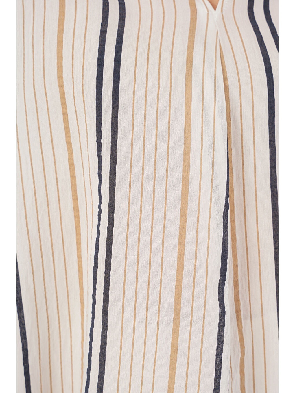 Kadın Çizgili Oversize Bluz 967 - Bej-4