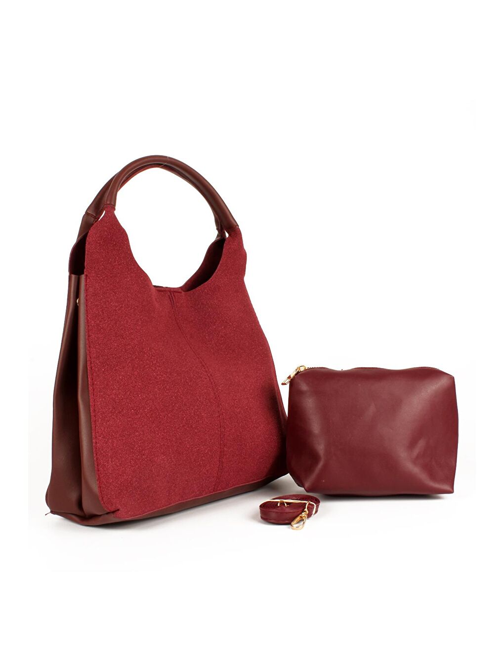 Bordo Kadın Garnilli Yarma Suni Deri Süet Yavrulu El ve Omuz Çantası (1750)-1