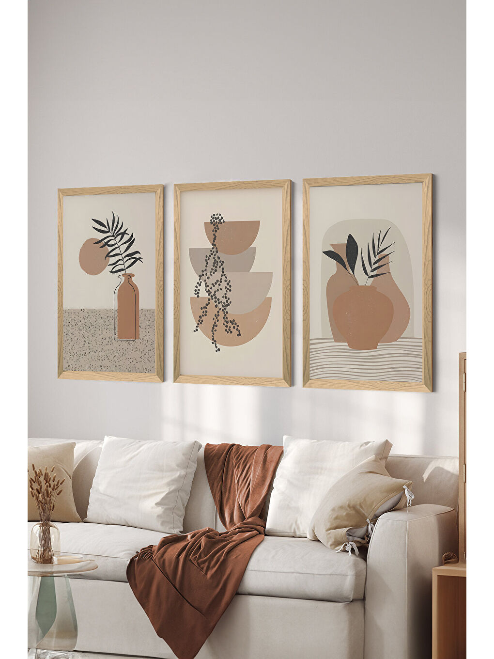Beyaz 3 Parça Ahşap Çerçeve Görünümlü MDF Poster Tablo Seti - Set 21 - MDF3DSOHOSET21-3348