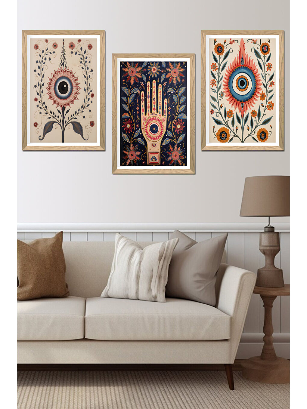 Beyaz 3 Parça Ahşap Çerçeve Görünümlü MDF Poster Tablo Seti - Set 02 - MDFYSB3SET02-3348