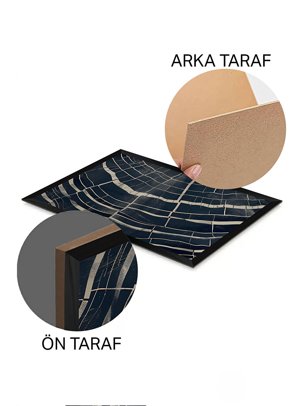 Beyaz 3 Parça Siyah Çerçeve Görünümlü MDF Poster Tablo Seti - Set 8 - ERSY3DSYHSET8-3348-1