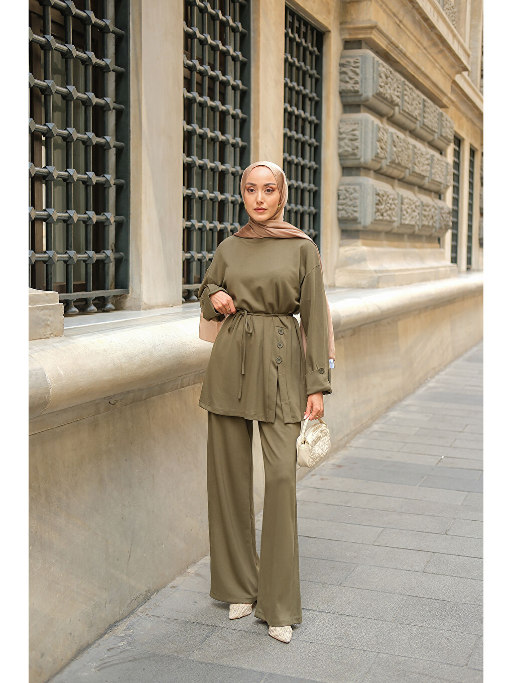 Kadın Yan Düğme Detay Takım Koyu Yeşil-2