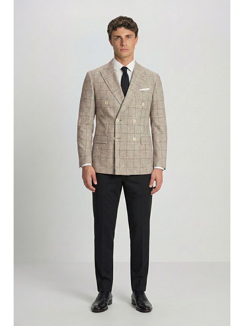 Giotelli Bej Ekose Sivri Yaka Roma Kalıp 6 Drop Astarsız Erkek Ceket-1