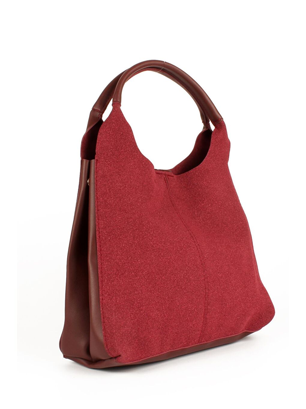 Bordo Kadın Garnilli Yarma Suni Deri Süet Yavrulu El ve Omuz Çantası (1750)-4