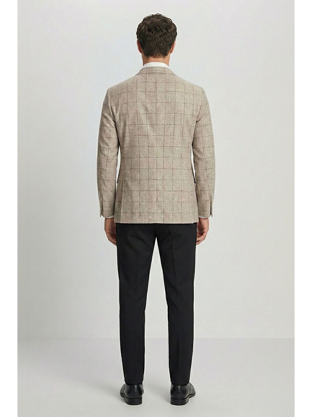 Giotelli Bej Ekose Sivri Yaka Roma Kalıp 6 Drop Astarsız Erkek Ceket-2