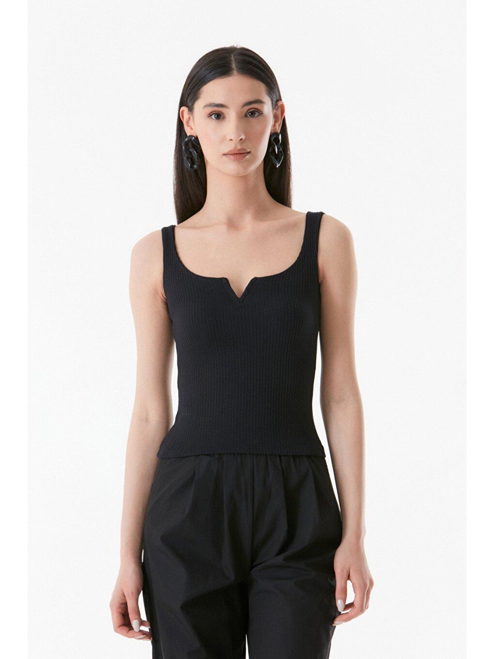 Siyah Basic Fitilli Kare Yaka Atlet-1