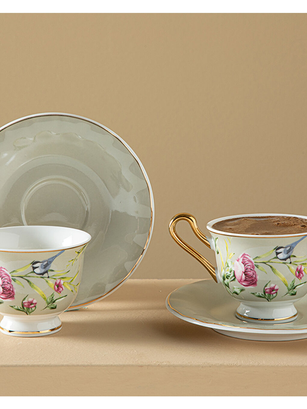 Vanilla New Bone China Kahve Fincan Takımı 4 Parça 2 Kişilik Açık Gri