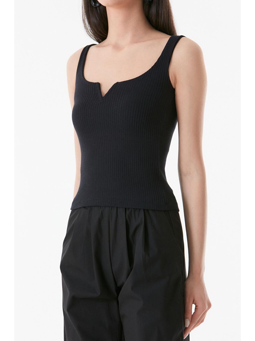 Siyah Basic Fitilli Kare Yaka Atlet-2