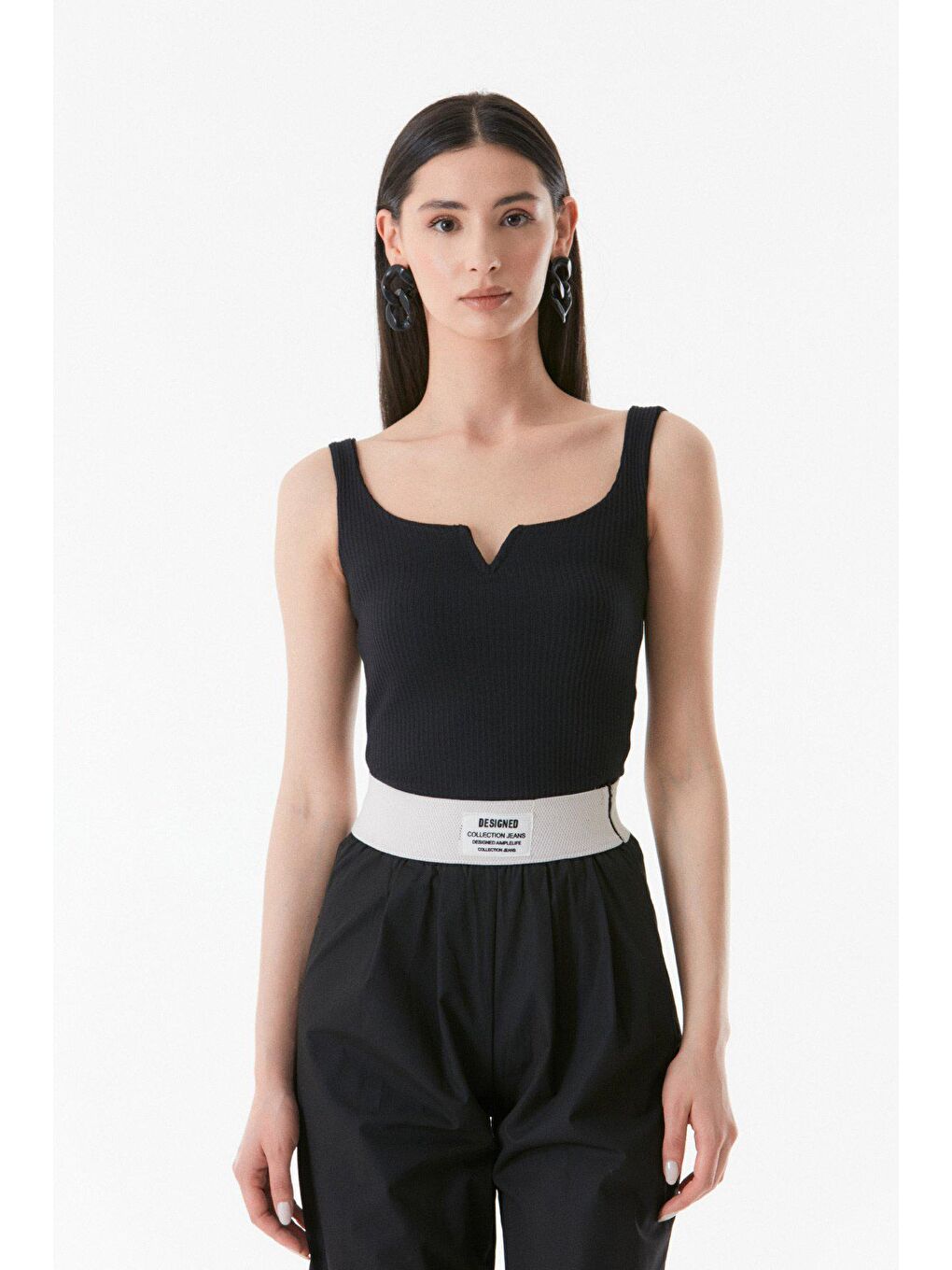 Siyah Basic Fitilli Kare Yaka Atlet-3