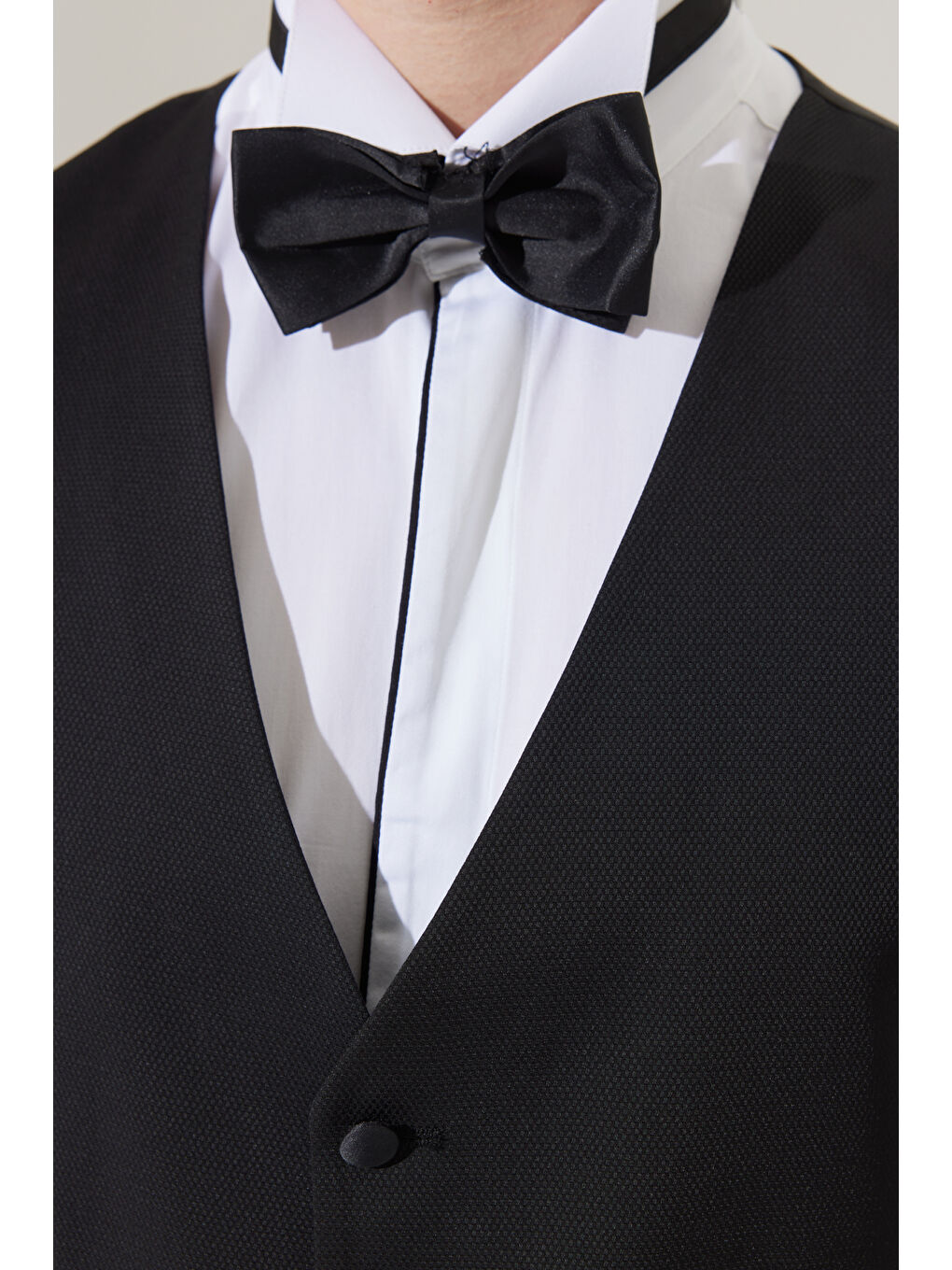 Erkek Siyah Slim Fit Dar Kesim V Yaka Desenli Klasik Yelek-8