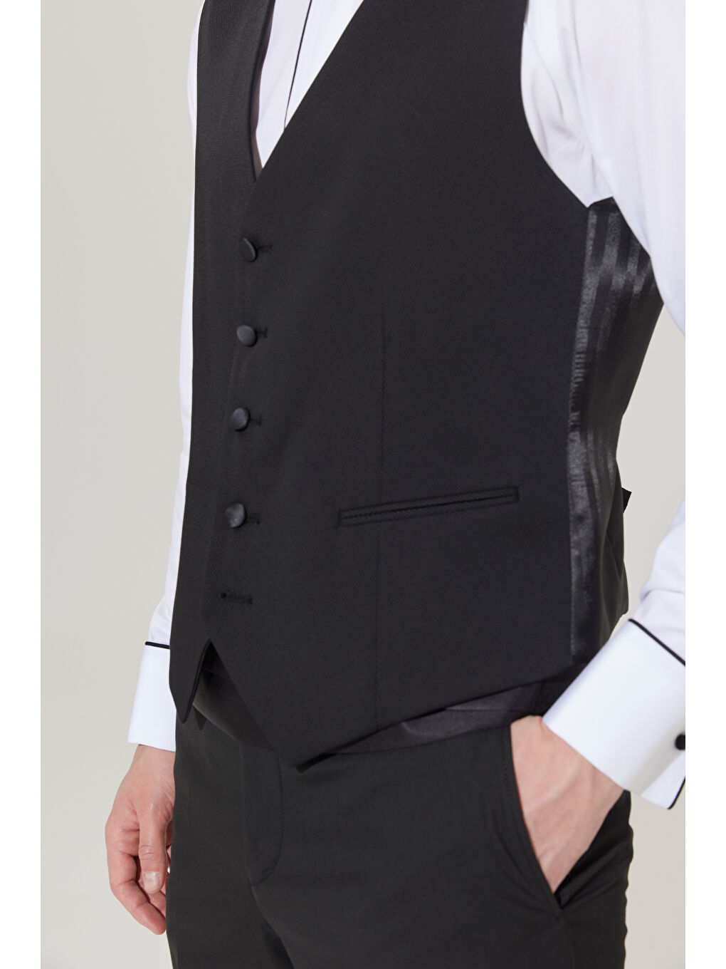 Erkek Siyah Slim Fit Dar Kesim V Yaka Desenli Klasik Yelek-10