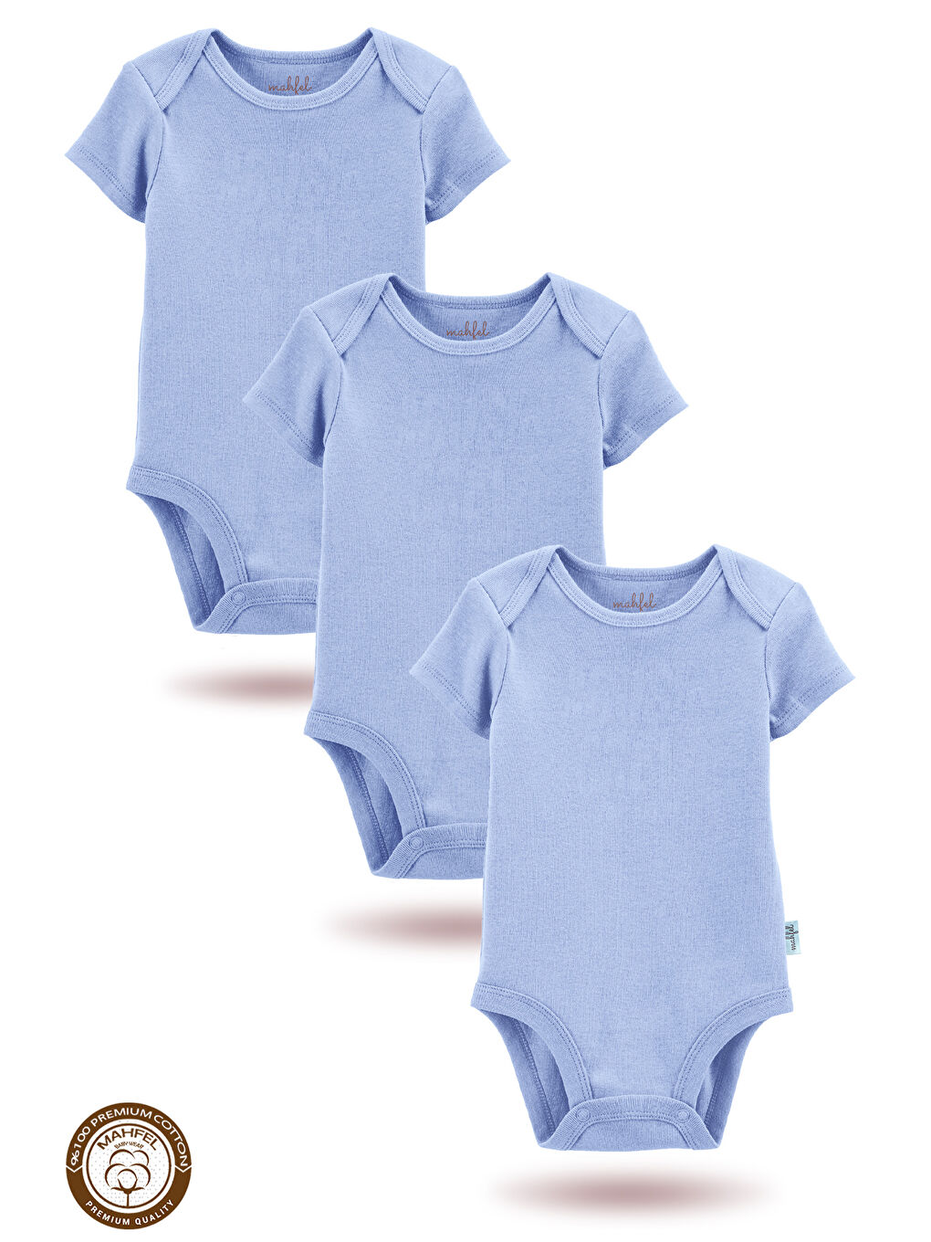 3 lü Mavi  100 Pamuklu Organik Çıtçıtlı Bebek Body Zıbın