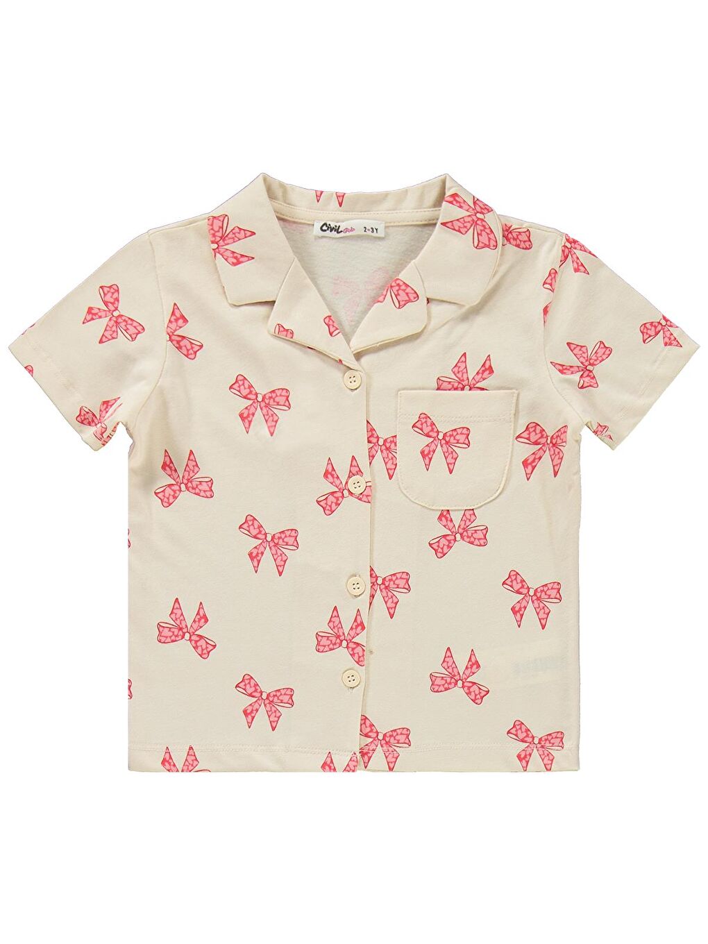 Bej Girls Fiyonk Desenli 2-5 Yaş Pijama Takımı - Fil Dişi-1