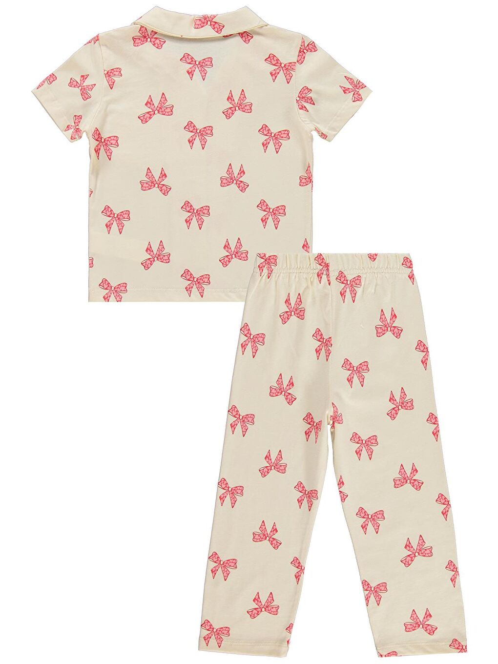 Bej Girls Fiyonk Desenli 2-5 Yaş Pijama Takımı - Fil Dişi-2